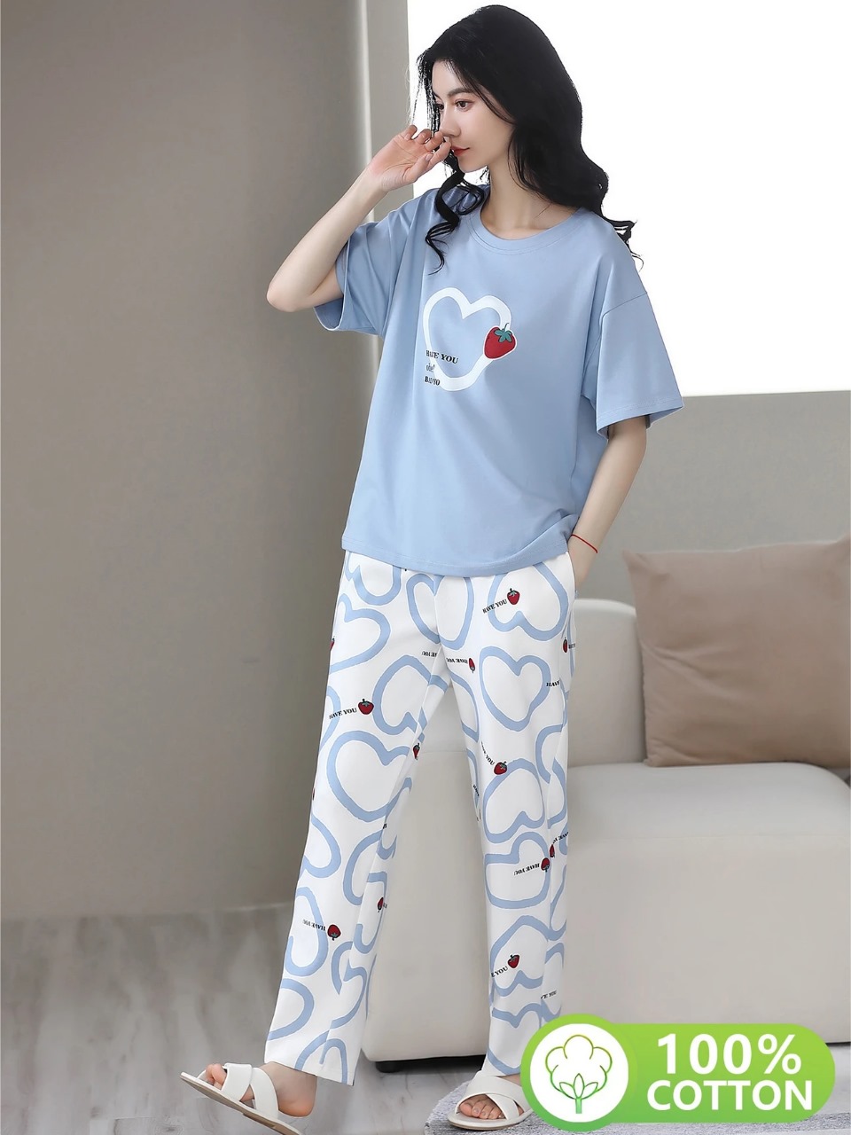Night Suit for Women & Girls – Multicolor Cute Bunny Print Cotton Jersey Pajama Set | Soft Comfortable Nightwear & Sleepwear T-Shirt and Trouser For Women