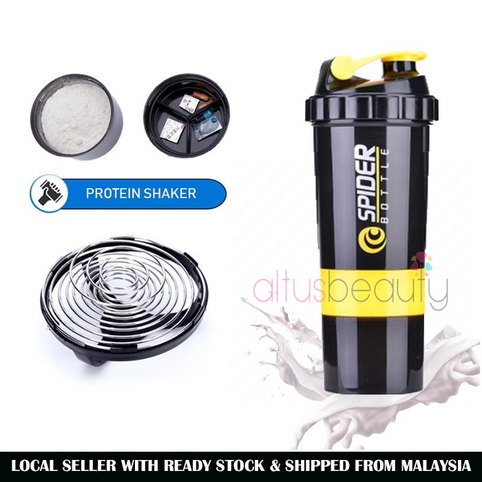 Spider Protein Shaker Bottles 3 in 1 with two storage Cups and Compartment