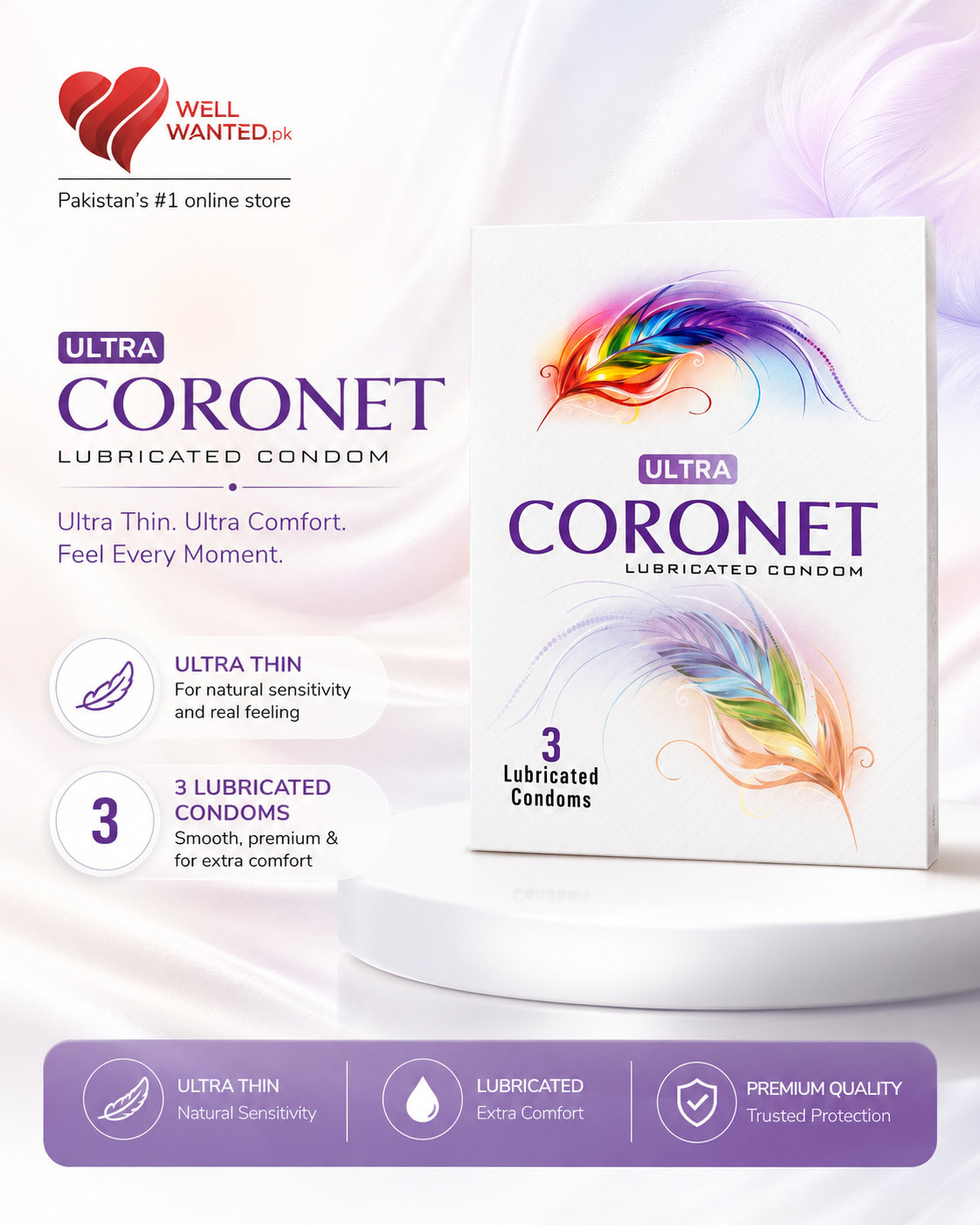Ultra Coronet Lubricated Condoms - 3 Pieces