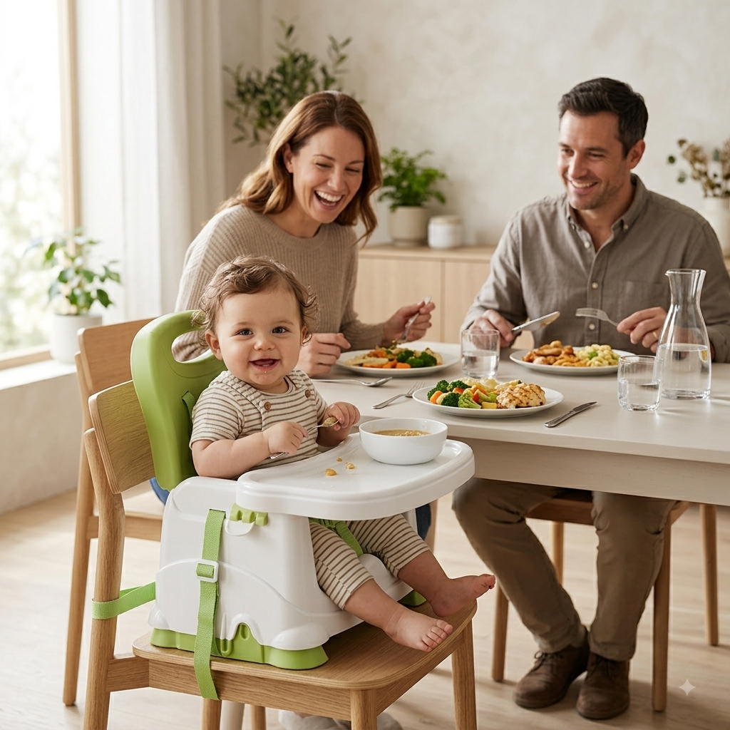 2-in-1 Baby High Chair – Foldable & Portable Feeding Chair for Kids with Adjustable Tray, Double Straps for Safety, Comfortable & Easy to Clean Booster Seat