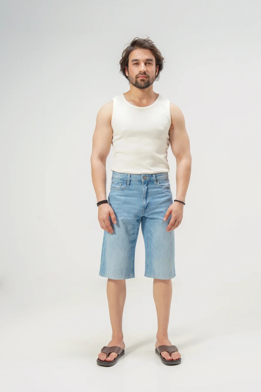 AMhomely Men Track Pants Mens Beach Shorts Long Zipper Elastic Slim Casual Denim Shorts Denim Cargo Shorts Ripped Retro Ripped Denim Shorts Mid-Length Pants Half Pants Casual Bermuda