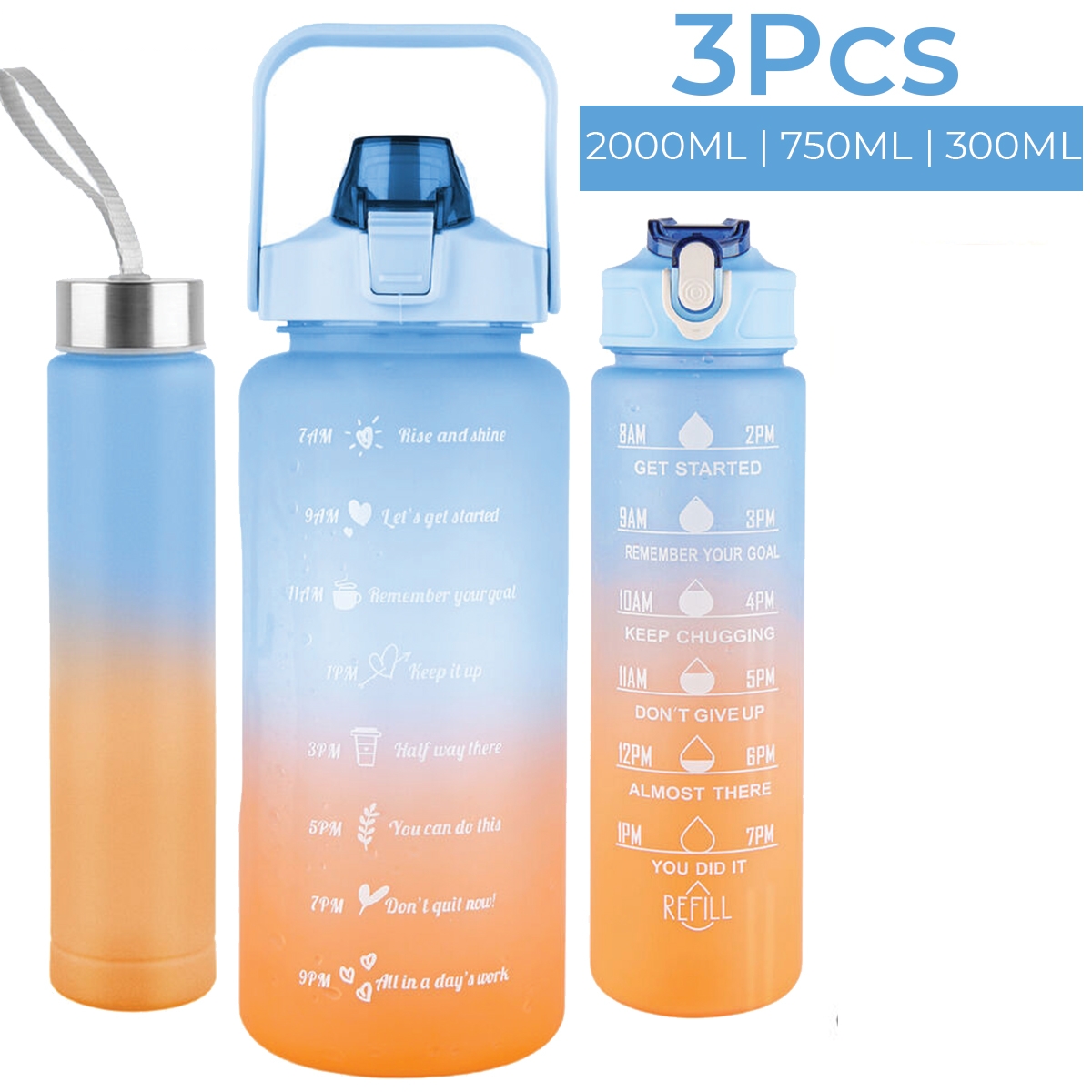 2000ml Motivational Water Bottle With Straw | 2L Gradient Color Drinking Water Bottle