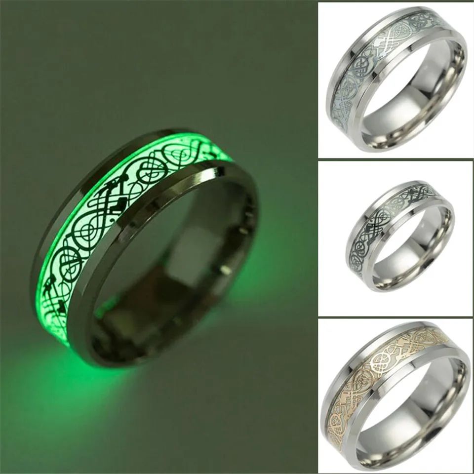 Glow Luthedark ring fashion cool heart Dragon Shape Titanium Steel Shineng in the dark men and women wedding engagement rings