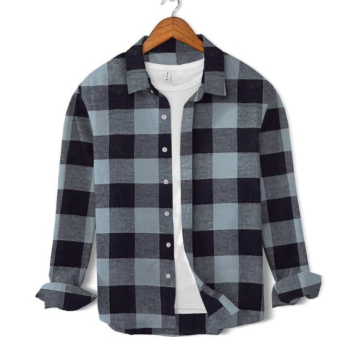 Men;s long sleeves navy blue shirt with under white T Shirt