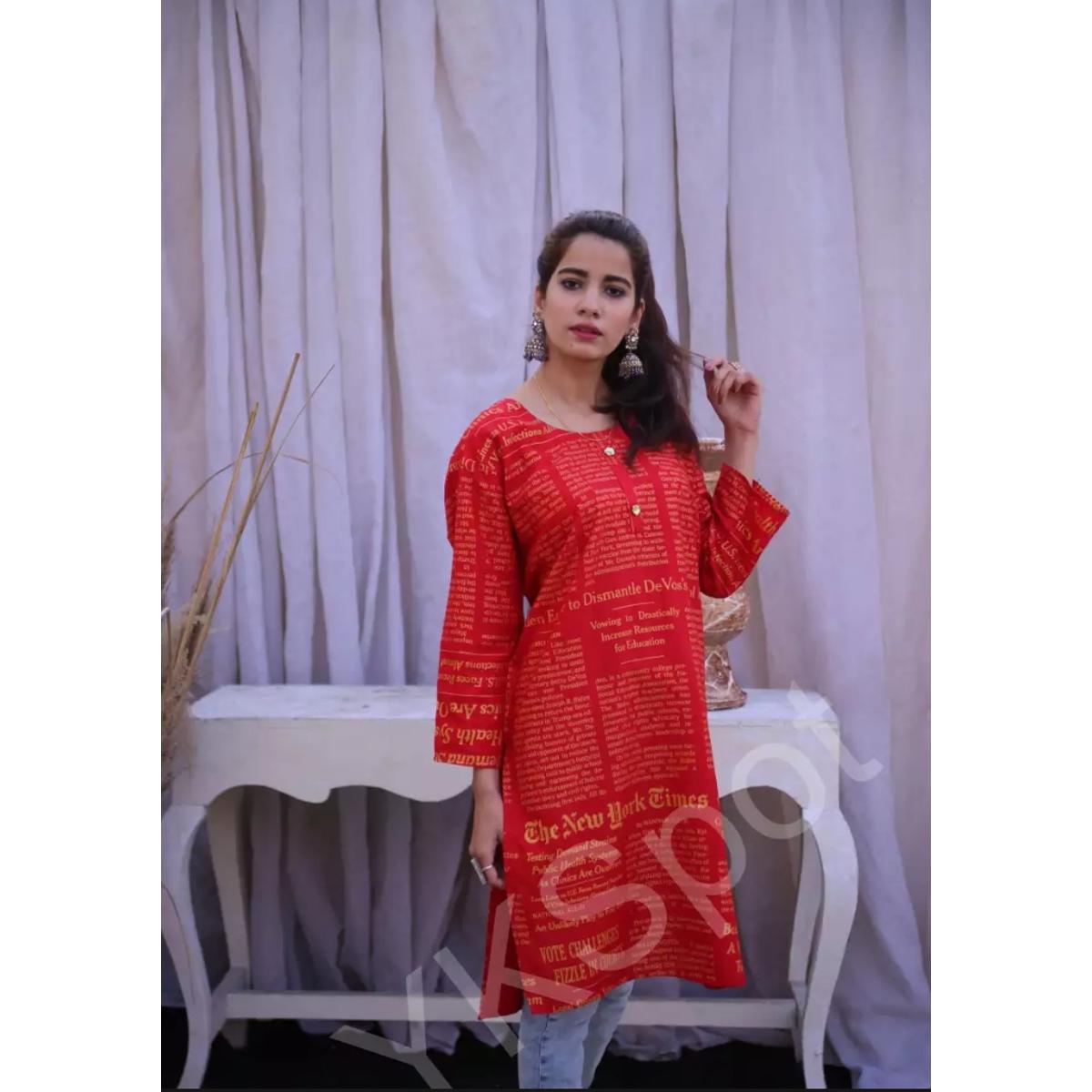 Lenin Shirt / Kurtis New Design Newspaper Paste Printed Ready to Wear for Girls and Women price in Pakistan