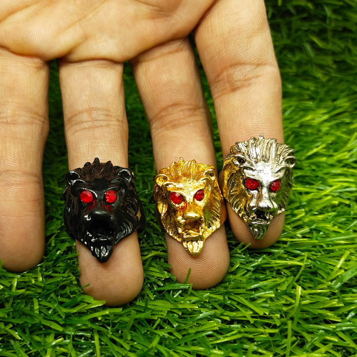 Pack Of 2 Ring For Men Tiger Head Ring Rnd Red Eye Lion Head Ring