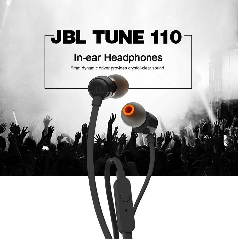 Original JBL T110 Headphone TUNE110 3.5mm Wired Earphone Stereo Earbud Pure Bass Sports Headset In-line Control Handsfree HD Mic