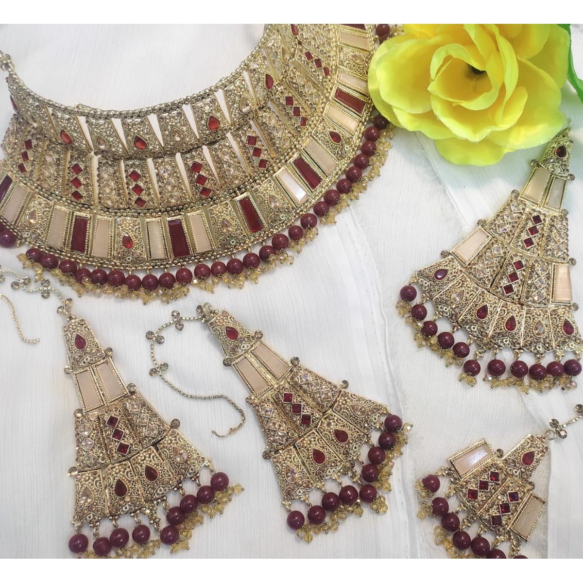 Bridal Heavy Jewellery Set (4 in 1) Necklace, Earrings, Jhomar - Main Image