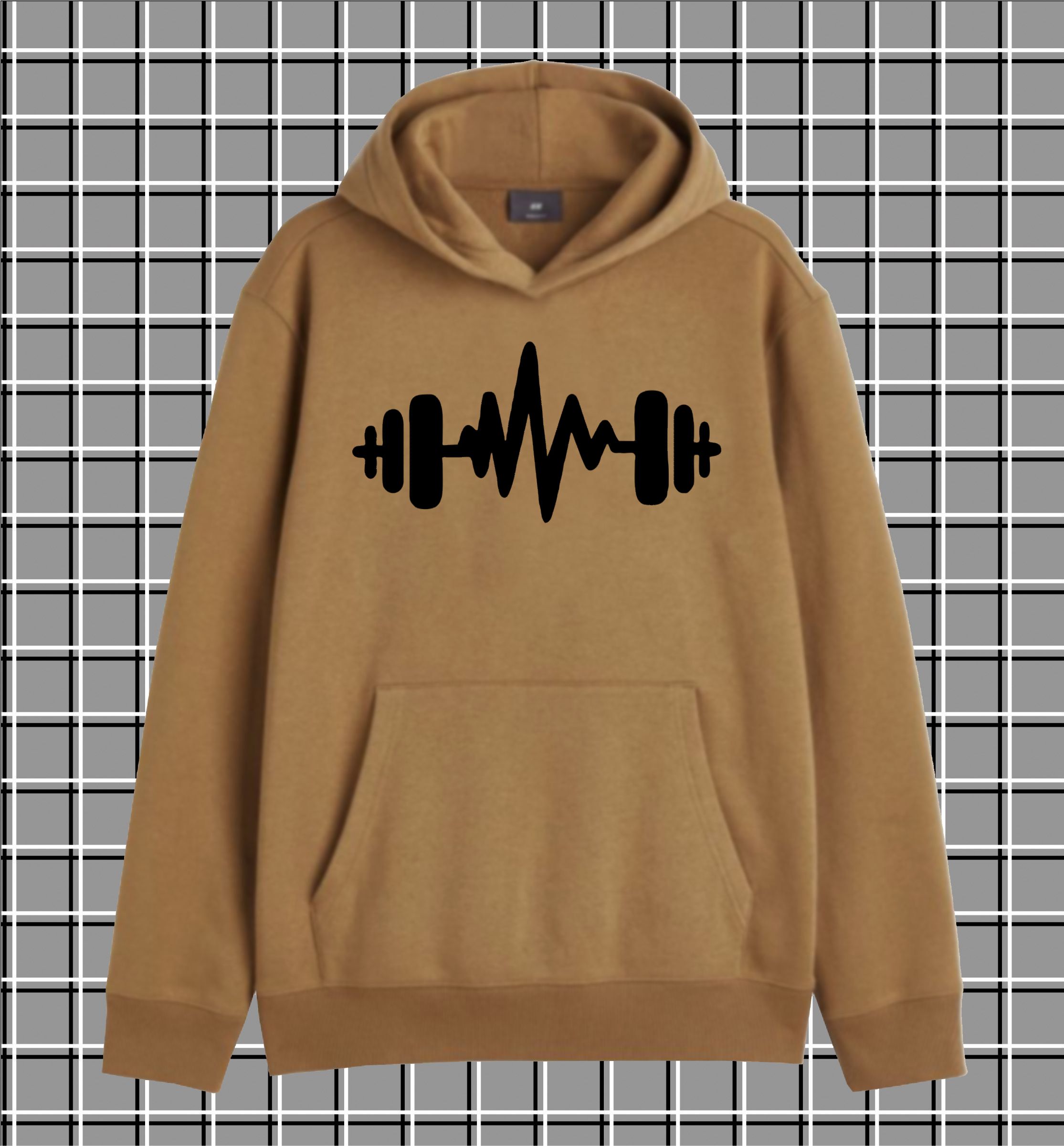 Brown dumbell pullover warm fleece kangroo hoodie for men and boys