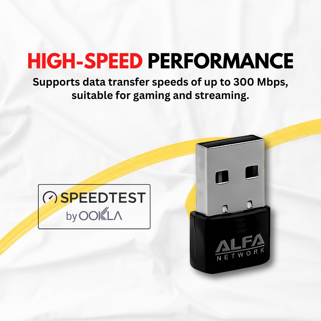 Alfa USB Adapter 300Mpbs - Wifi Connection Strong Signal PC 300 Mbps Network Card / Gaming Quality Wireless Wifi Adapter Dongle Receiver Network LAN Card- SnapMart