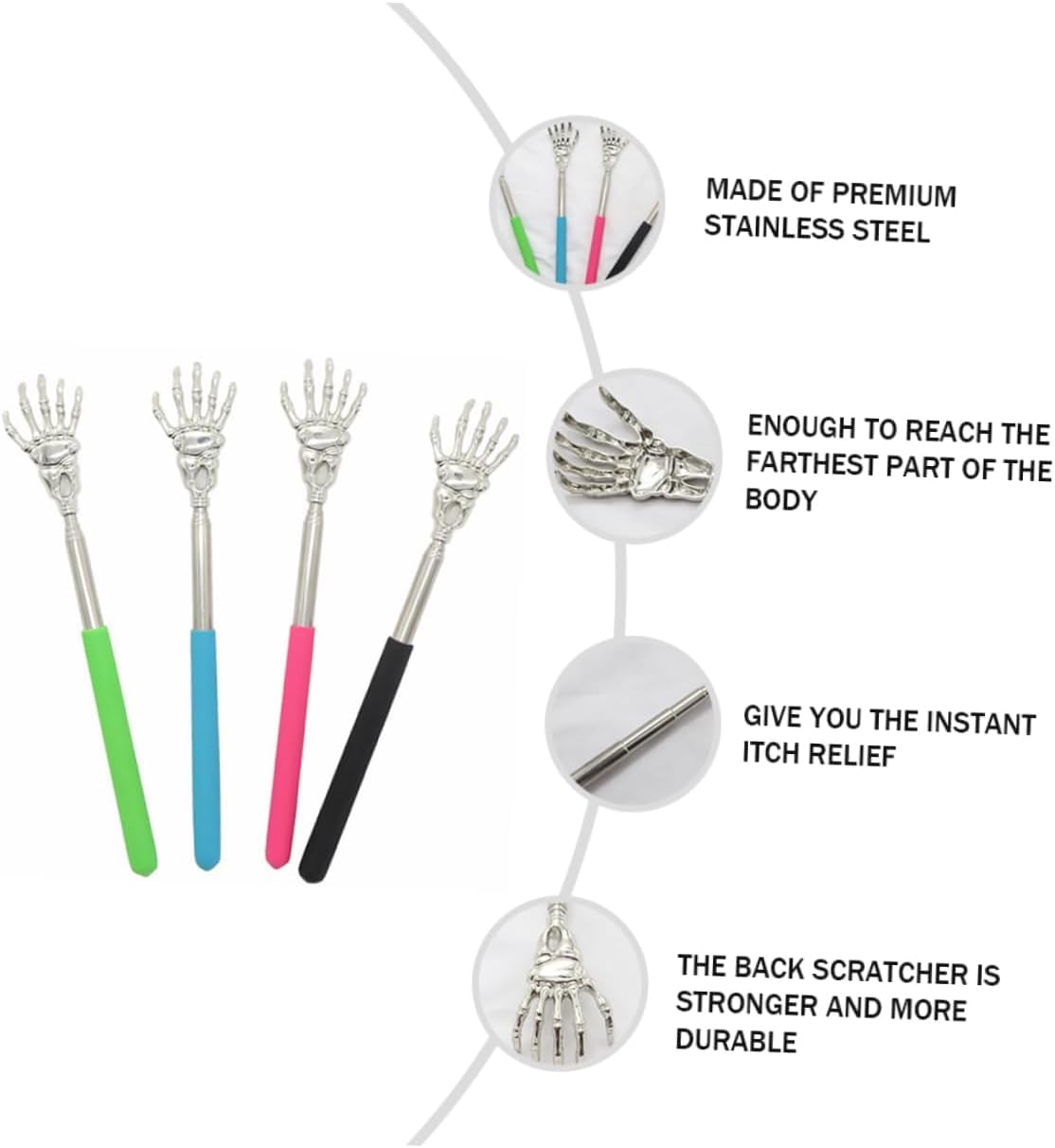 Small Adjustable Portable Foldable Extendable Back Scratcher, Metal Stainless Steel Telescoping Itching Hand Stick Tool