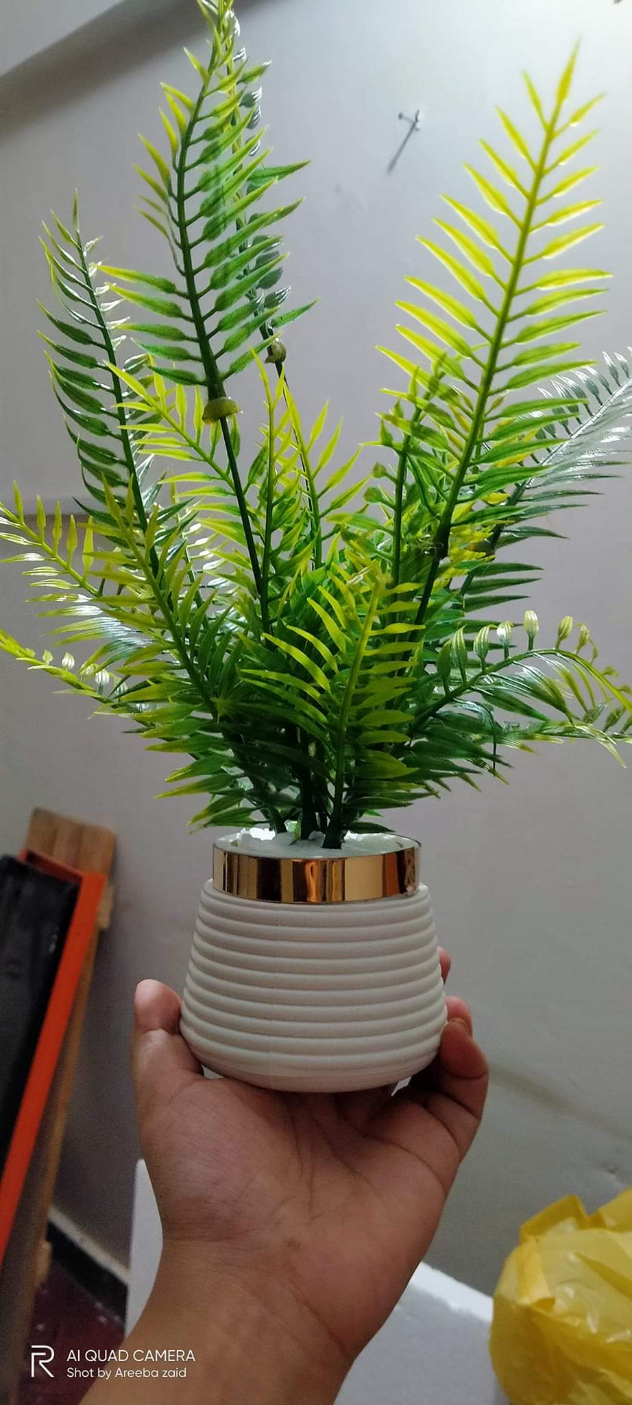 Green Artificial Grass Plant leave with White Pot Decorative Flowers Plants best for Home and office Décor