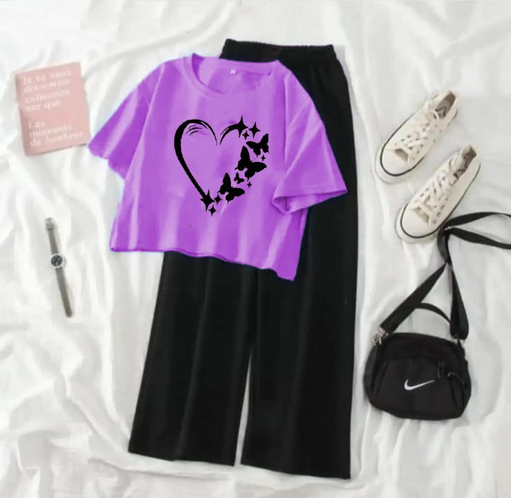Crop Top Suits For Women High Quality Tshirt And Black Plazo