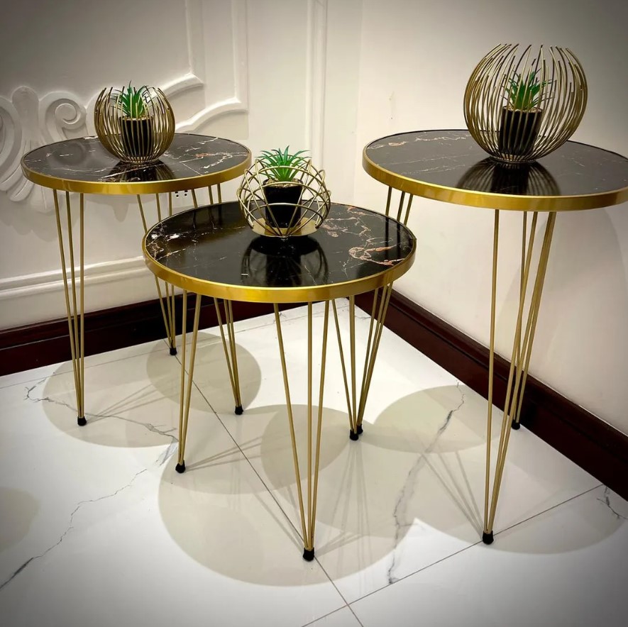 Mexico Present 1 Pcs / Set of 3 Round Coffee Table HIGH Gloss Nesting End Tables - Coffee table - Stool - Accent Tables with Metal Legs for Living Room, Home Office, Nightstands for Bedroom, Sturdy Easy Assembly - 3 Piece Nesting Table set for living Room