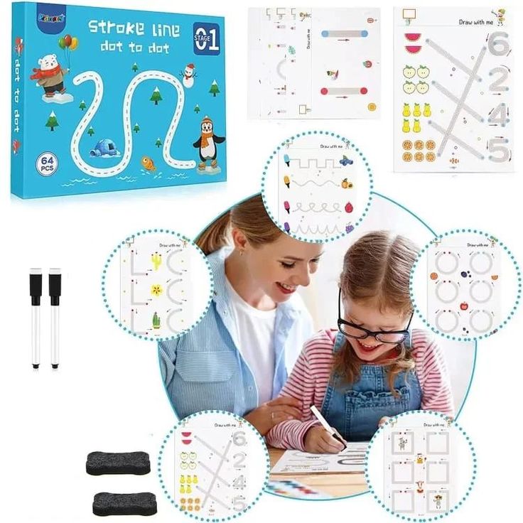 64 Page Children Tracing Book For Kids Training Coloring Erasable Writing Materials Kid Educational Pen Control Kindergarten Rewritable Practice Digital Concentration Early Education Thinking Entry Basic Card Preschool Toys Magic Workbook Learning