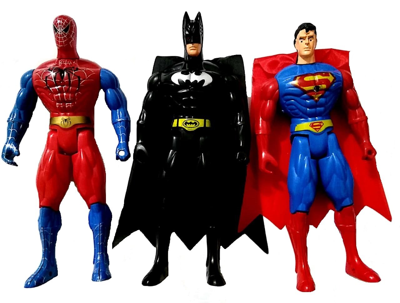 Pack of 3 pcs - Avengers Super Hero Action Figures With Led Light Toys For Kids and Boys Move able Spider Man Bat Man Super Man Spiderman Superman Batman