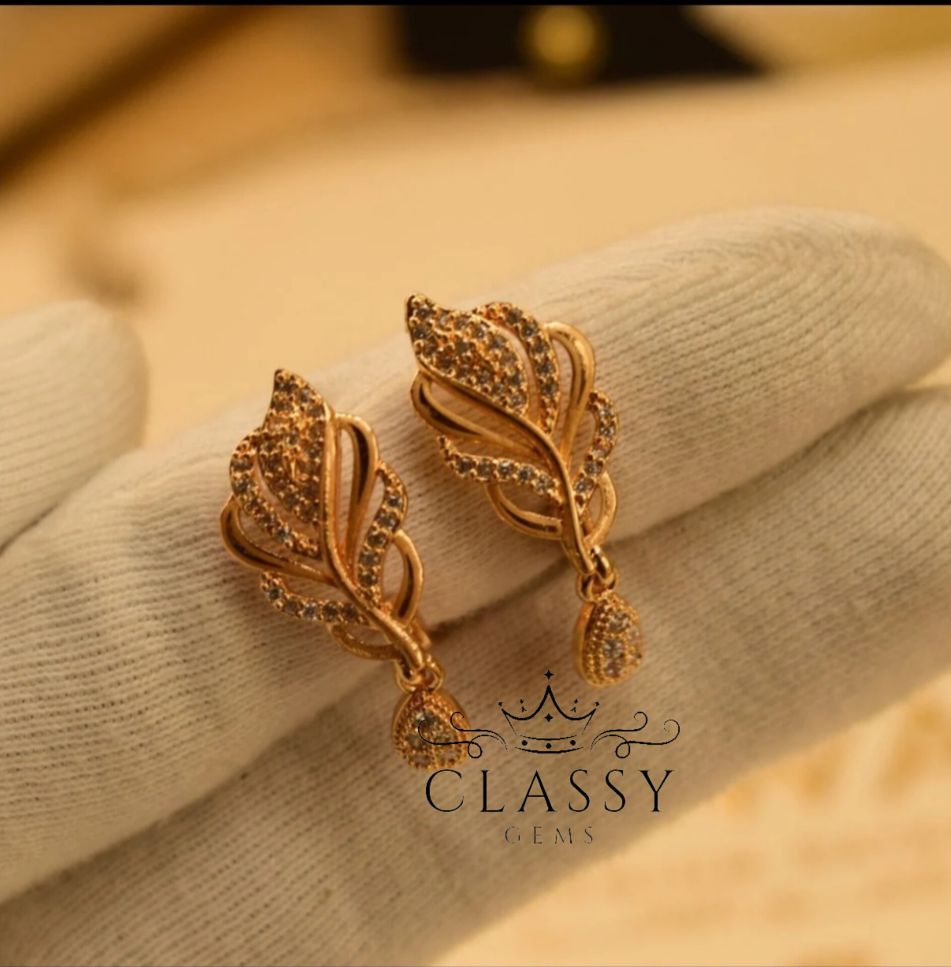 Stylish Gold Plated Leaf  Earrings With Red stone And Golden Stone For Girls/Women. Earrings Set/ classygems/Earrigs/ Jewellery for girls. Eid Earrings.