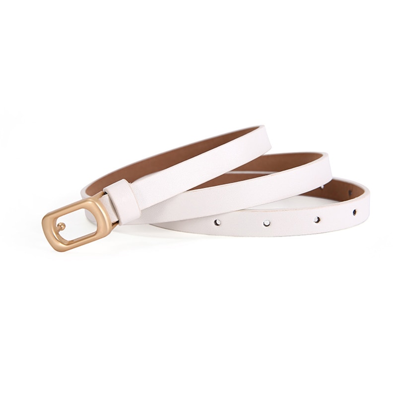 Classical PU Leather Thin Belt for Women Lady Square Pin Buckle