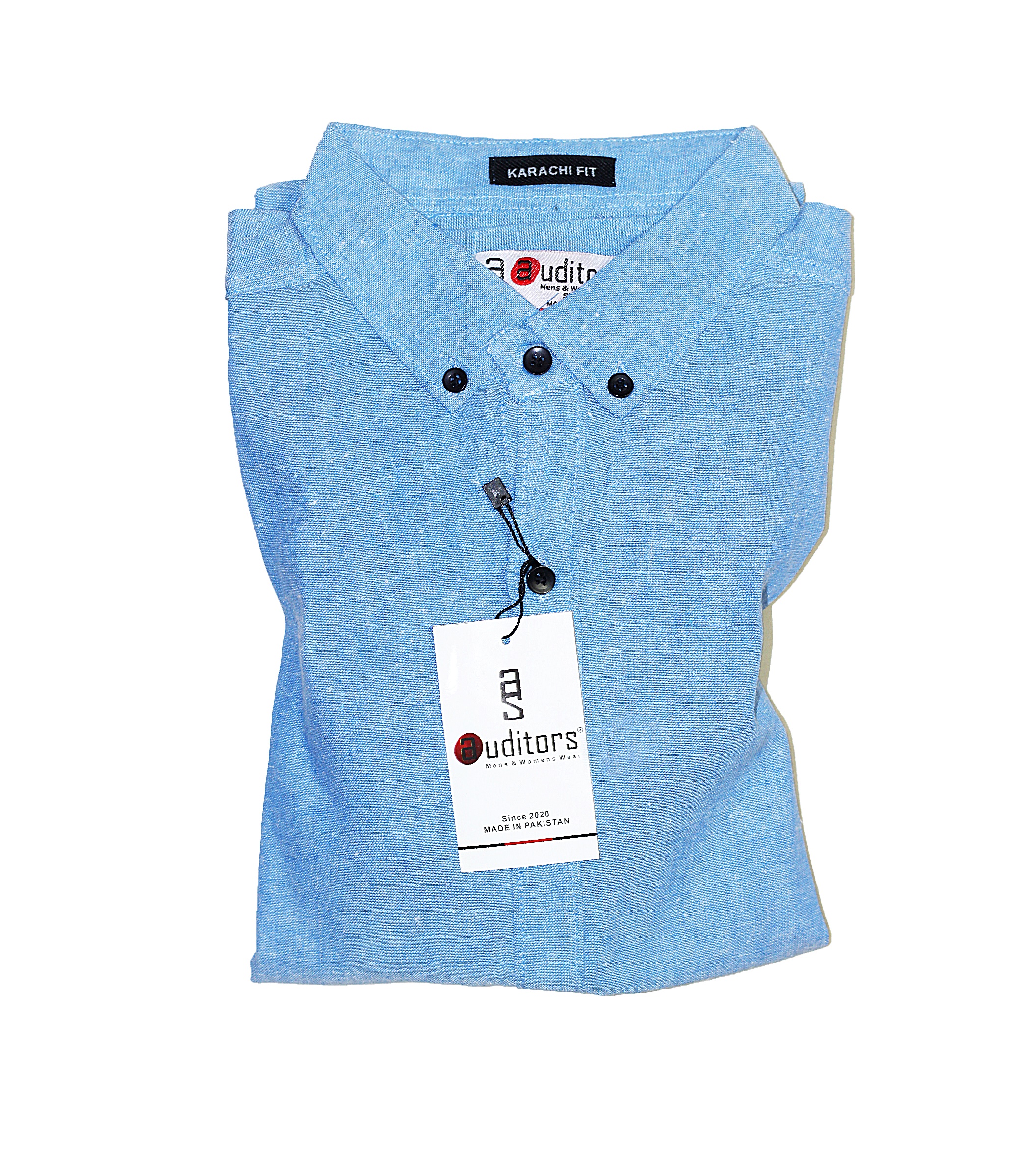 Auditors®️ Mens Semi-Formal Plain Cotton Chambray Shirt Ice Blue Colour 100% Pure Cotton Chambray Fabric - Code AMS-163