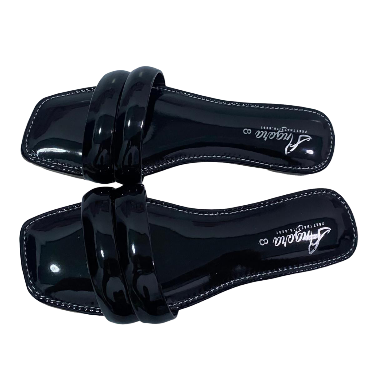 Flat Sandal for Women Girls Black Glossy