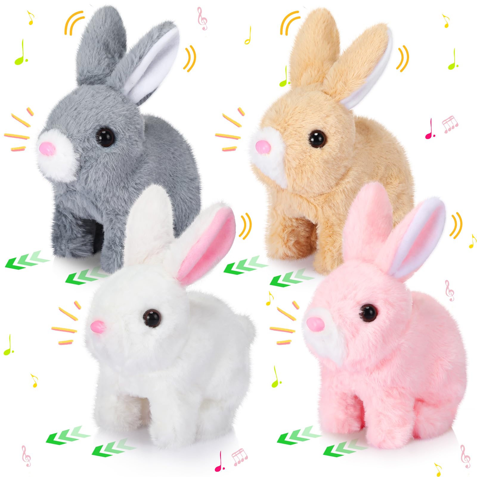 Electric Plush Rabbit / Walking Rabbit Stuffed Bunny Interactive Soft Bunny Toy Mumble Walking & Sound Baby Educational Simulation Kid - Electric Walking Rabbit Toy - 4 Different Colors - Music & Sound - Best Gift For Toys Kids & Babies