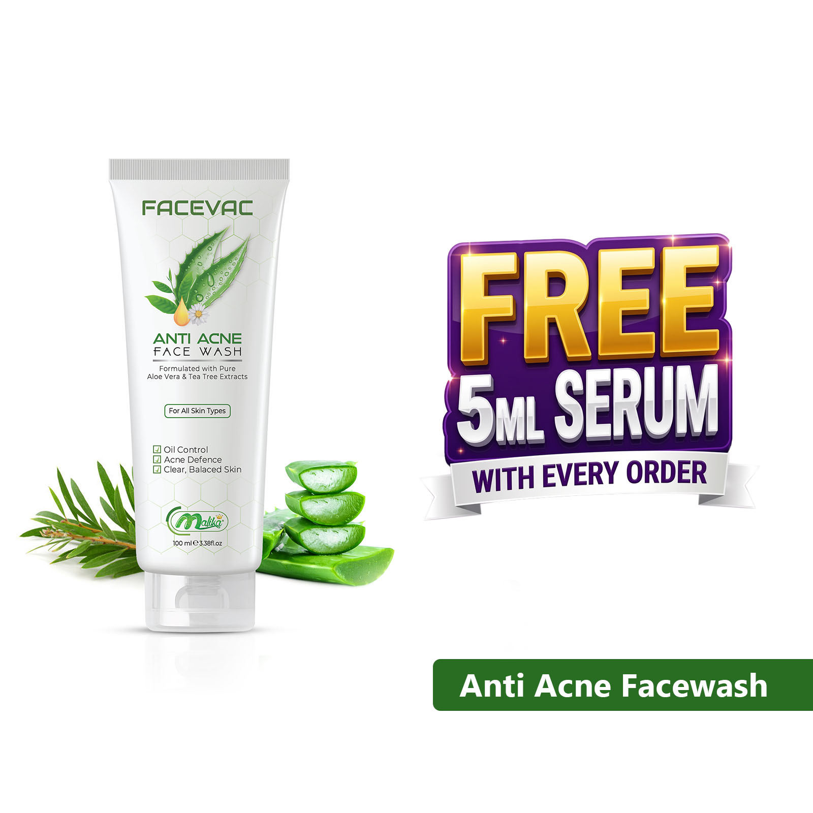 Malika Facewash - Anti Acne Face Wash for Women | 100 ml | Facewash for Oily Skin | Whitening Face Wash | Deep Cleanser | Suitable For All Skin Types