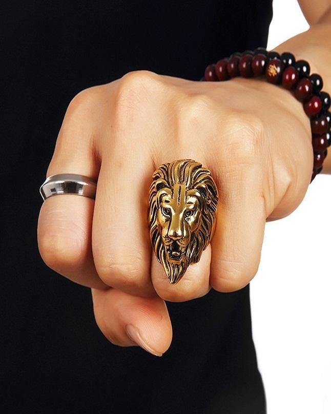 Hot Selling Lion Head Shaped Rings Antique Gold Ring For Men