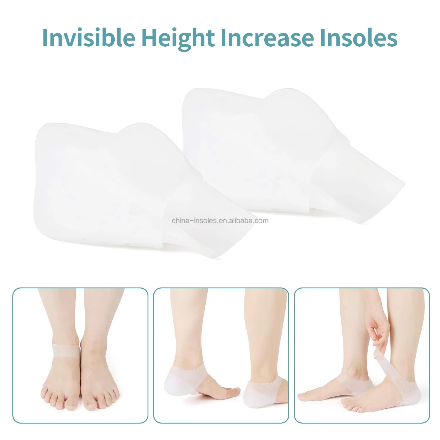 1Pair Silicone Heel Socks Invisible Height Increased Insole for Women Men insoles 2-6cm insoles for plantar fasciitis shoe sole