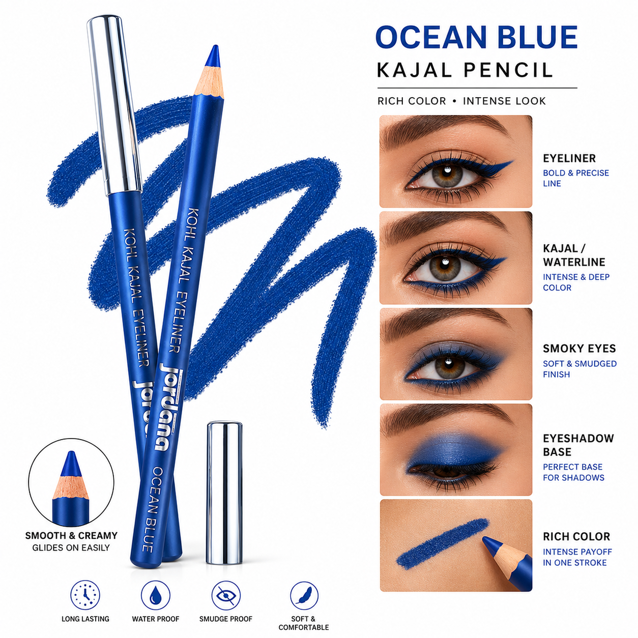 3 in 1 Eyes Kajal Pencil | Waterproof Long Lasting Eyeliner | Black White Nude Eye Pencil for Waterline, kajal stick