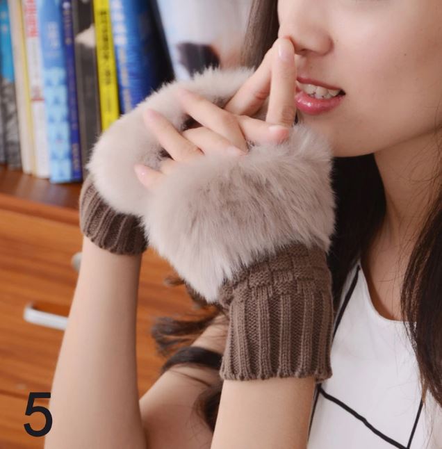 ENRAX CART Winter Solid Color Faux Rabbit  Gloves Arm Sleeve Cover Warmer Fingerless Wrist Gloves Knitted Mitten Fashion Women Gloves