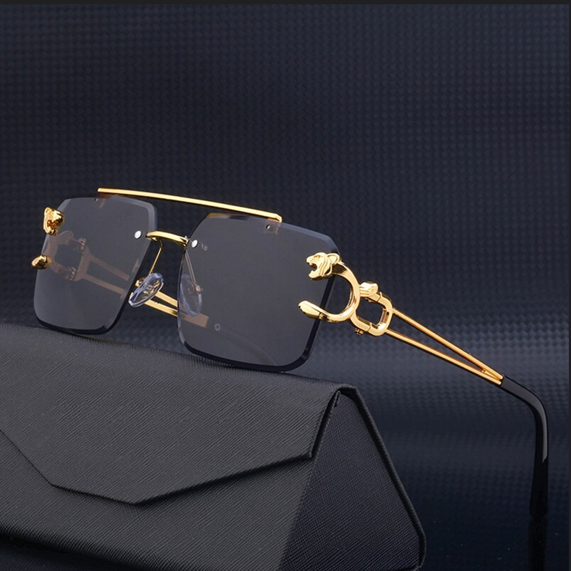 Fashion Leopard Rimless Sunglasses Double Bridges Gradient Ocean Film Shades UV400