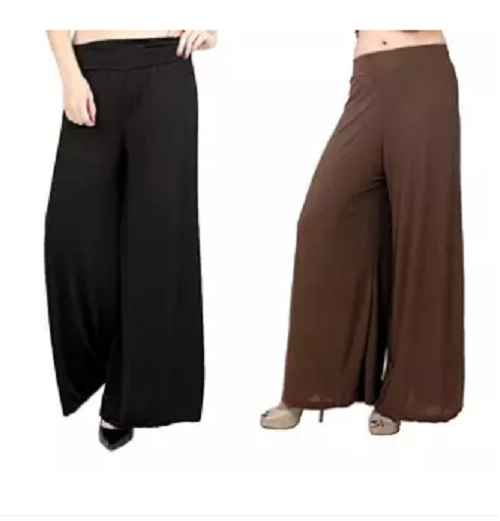 Pack Of 2 Bundle Offer Viscose Long Palazzo Pants for Women (Black-Brown)