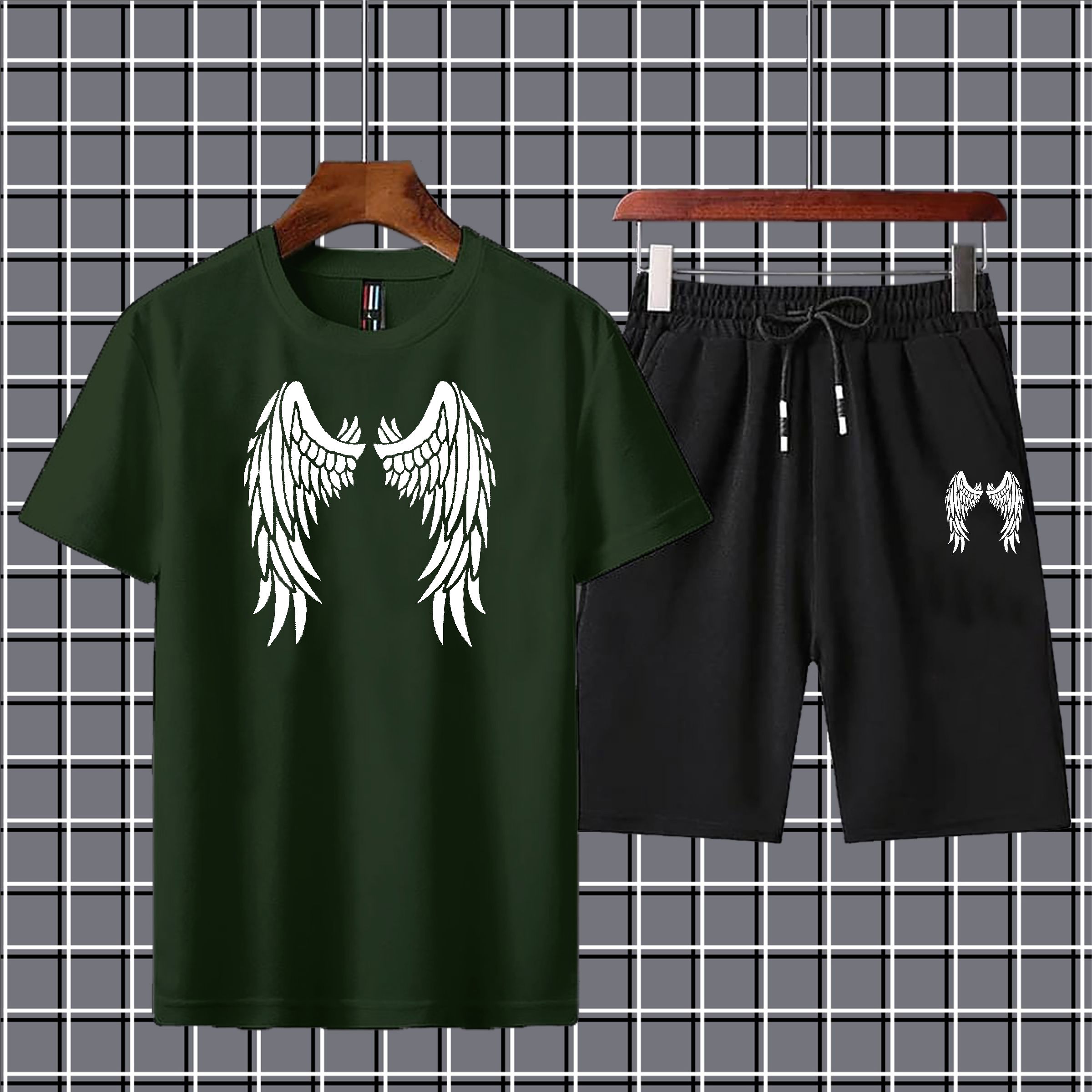 Eagle wings  Printed Shorts + T Shirts Set for Boys Tracksuit For Mens Summer Tracksuit-Black