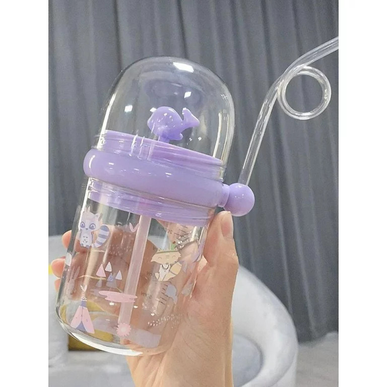 260ml Fancy Kids Water Bottle with Straw and Cover BPA Free Stylish