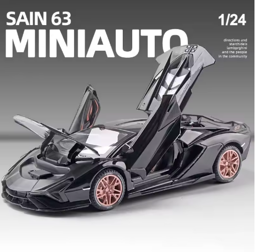 1:24 Lamborghini Sian FKP37 Alloy Diecast Model – Smoke Exhaust Effect, Metal Body, Light & Sound, Pull Back, Openable Doors alternate view