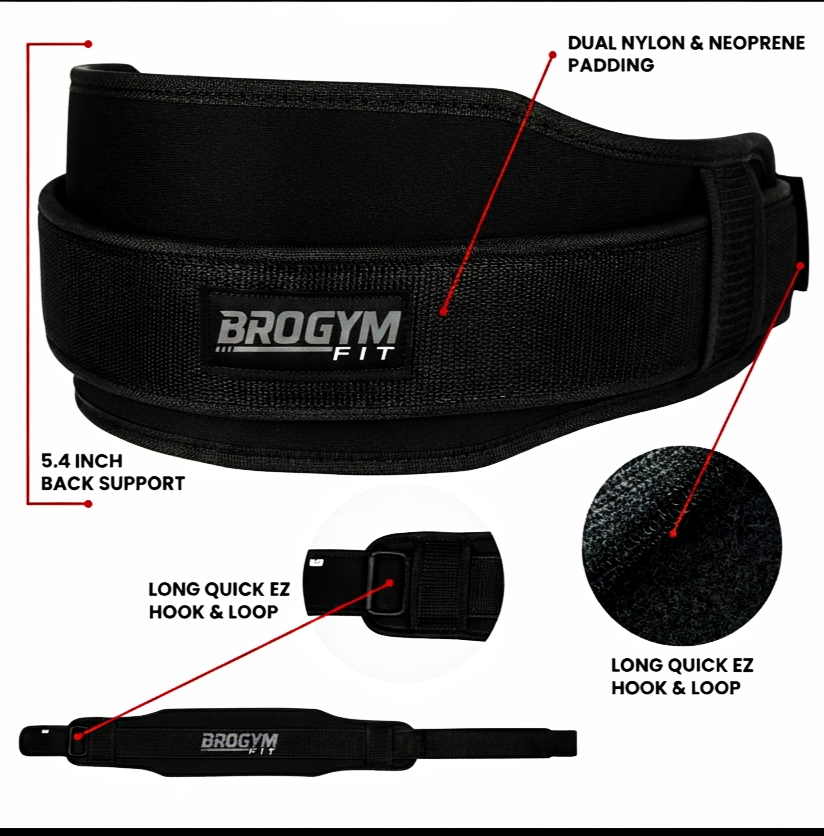 BROGYM FIT Weight Lifting Belt for Gym | Adjustable Back Support Belt | Heavy Duty Powerlifting Belt | Squat, Deadlift & Workout Training Belt