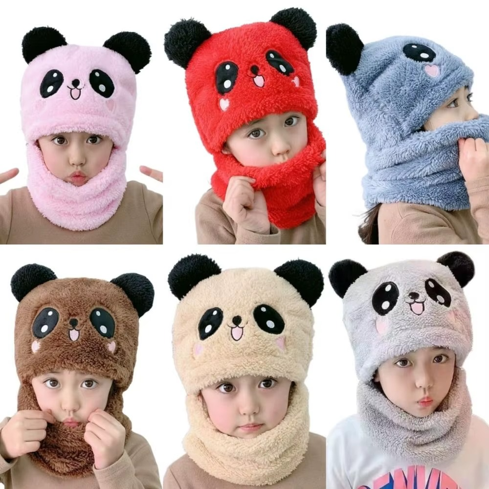 kids Winter Warm Caps with neckwarmer for Kids Girls Boys / Winter Hat+scarf / One Piece Cute Warm Ear and neck Protection/Winter Warm Fleece Cute Cartoon Panda hat