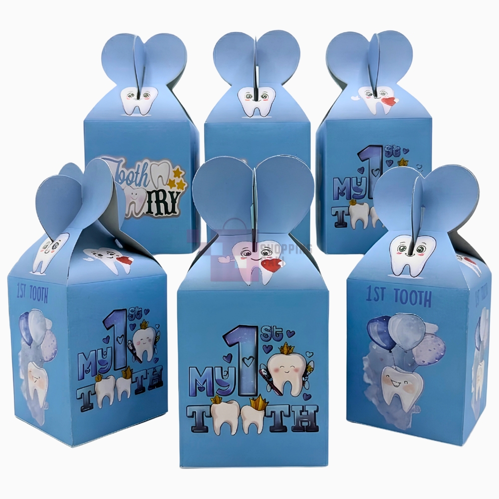 First Tooth Goody Box - 7 x 4 Inch - First Tooth Decoration - First Teeth Gift Box - First Tooth Goodie Boxes - First Tooth Decoration Baby Box - First Tooth Decoration Baby Boy - First Tooth Boxes - Blue - Boys - Pack Of 10