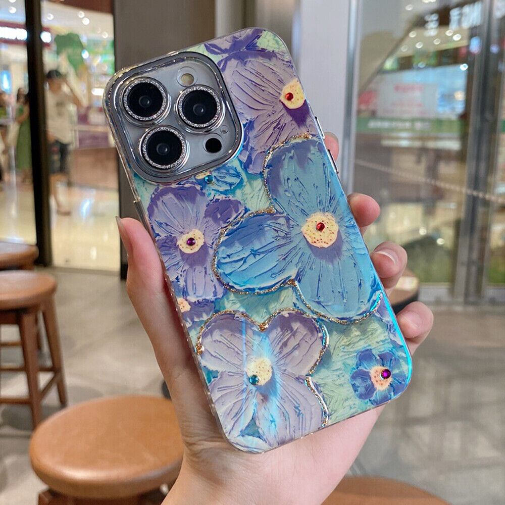 Floral 3D Gem Work Smartphone Case for XR, 11, 12, 13, 14, 15 16 Models
