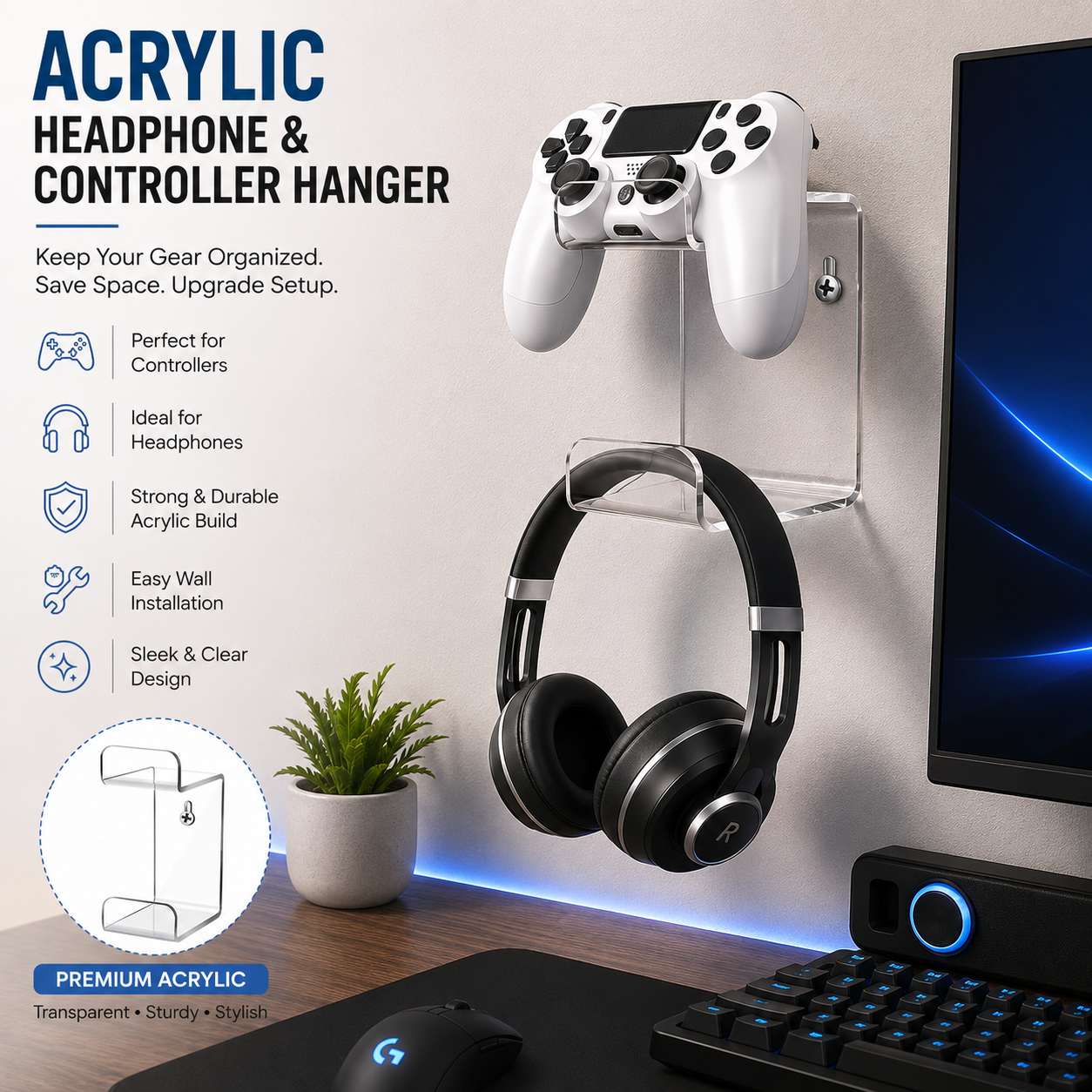 Acrylic Hanger for Game Remote, Game Handle Controller Hanger, Game Remote Wall Hanger, Xbox Remote Hook, Game Remote Bracket, Game Console Handle, Mount Holder, Alpha Galaxy Shop