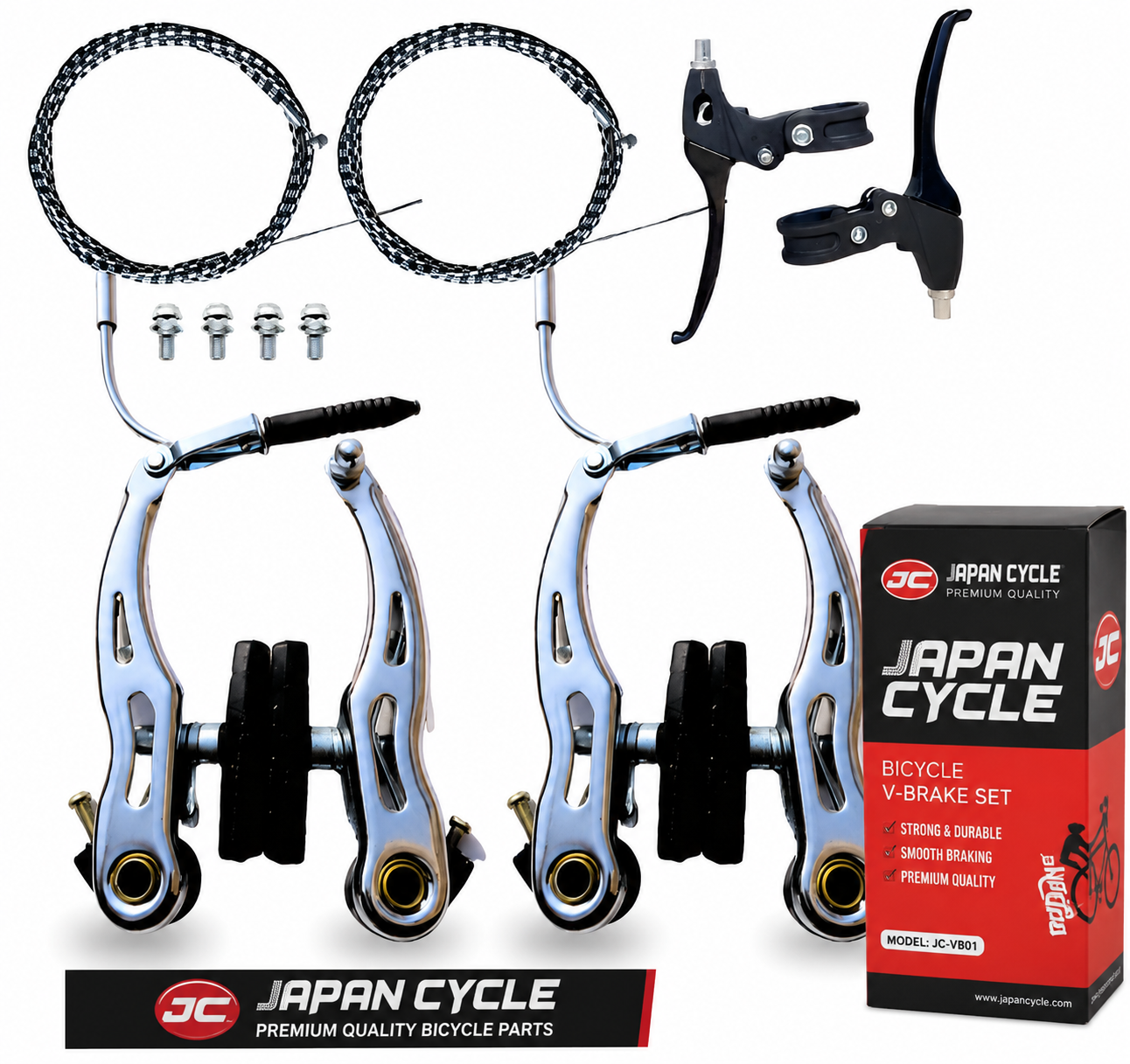 Bicycle V-Brake Set Front & Rear with Cable |  Alloy Cycle Brake Kit | MTB Bike Caliper Brake System | Strong Stopping Power | Universal Fit |  shicargo break   | Japan Cycle