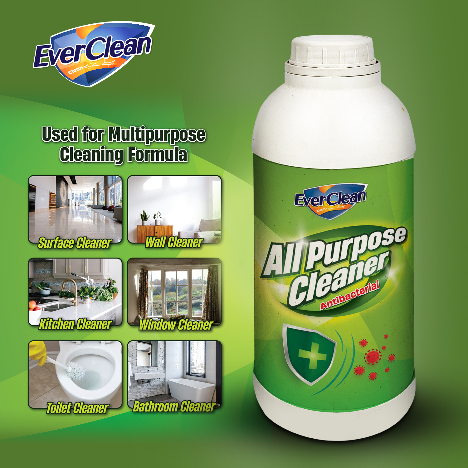 Ever Clean All Purpose Cleaner - Kitchen Cleaner - Bathroom Cleaner - Tough Stain Remover - 100% Germs Remover - Tiles Cleaner - Kitchen Cleaner - Floor Cleaner 1000ml