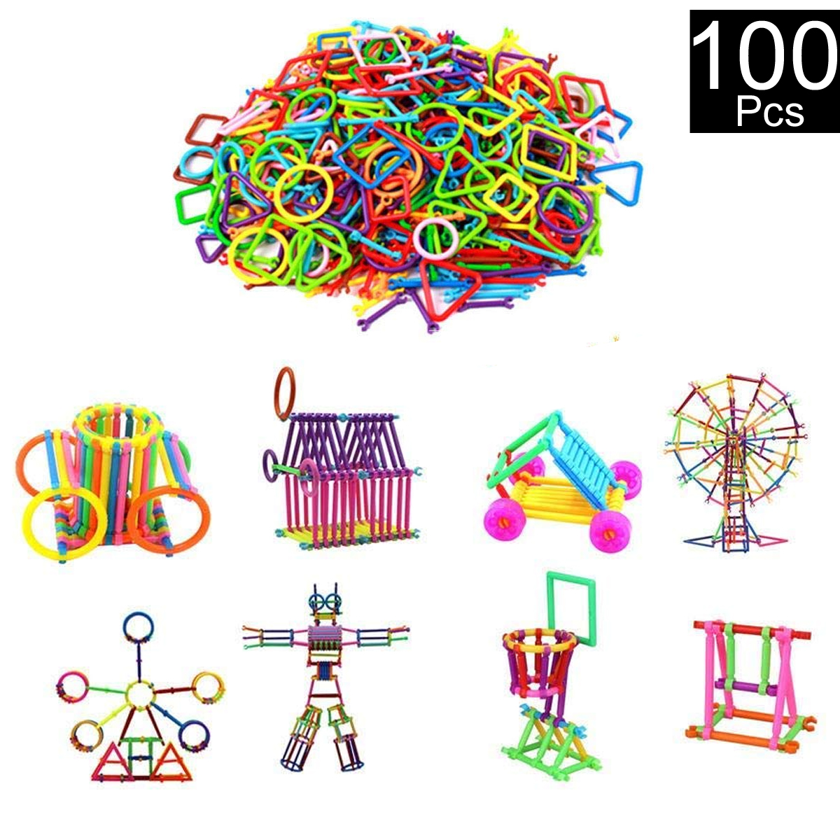 100 Pcs Set - Smart Sticks Building Blocks Toys Set for Boys Girl Kids Children - Smart Stick DIY Stick Puzzle Plastic Early Educational Block Toy