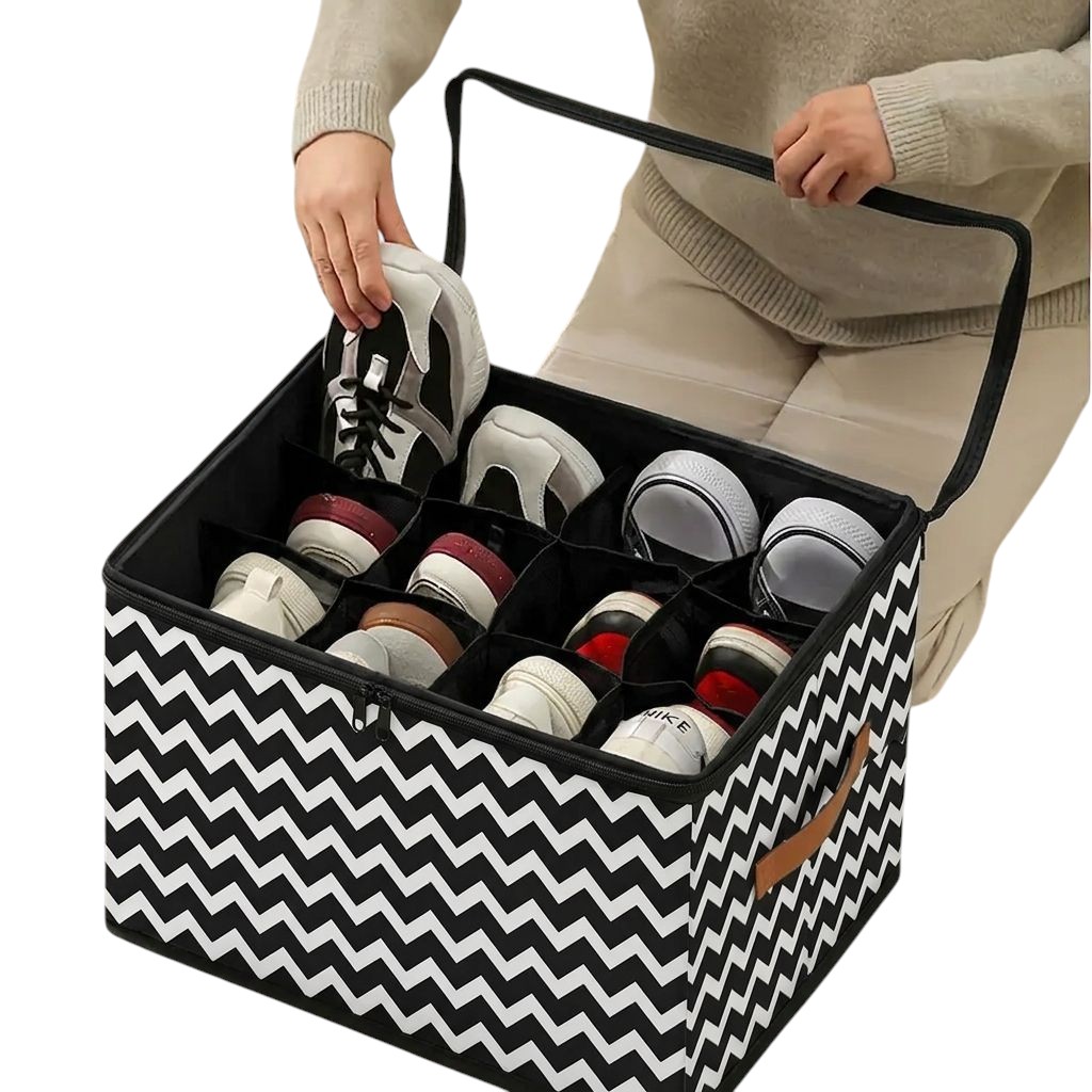 12 portion Foldable Shoe Storage Box with Grid Non-Woven Fabric Shoes Storage Bag Dustproof Closet Organizer Foldable Shoe Storage Container with Dividers