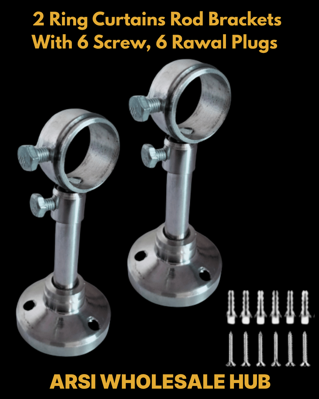 Curtain Rod Brackets Stainless Steel and 6 Screw and 6 Rawal Plugs- Arsi Wholesale Hub