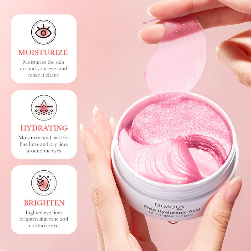 BIOAQUA 60 pcs Rose Hyaluronic Acid Brightening & Moisturizing Eye Mask Dark Circles & Eye Bag Repair Hydrating Eye Mask BQY93356