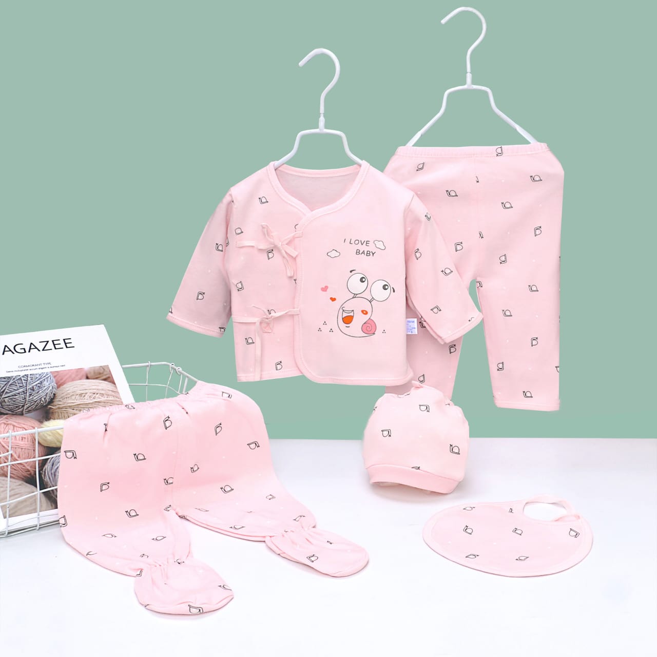 6pc Starter Set /Gift Set For Newborn In Bear Print Pink Color main image 1