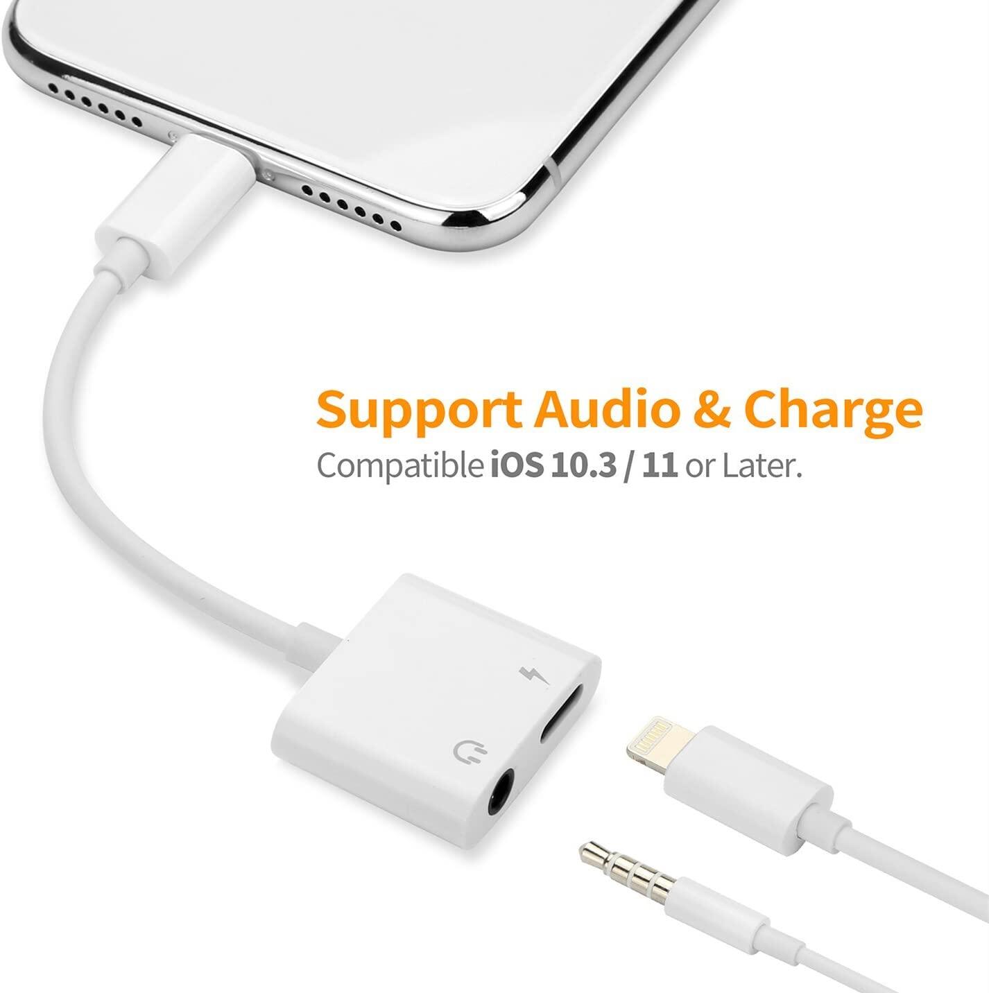 AzaTech Lightning to 3.5mm 2 in 1 Earphone Audio Adapter For Lighting Charger Cable Mobile Phone Aux Dual Jack Splitter Headphone & Fast Charging Connector Converter