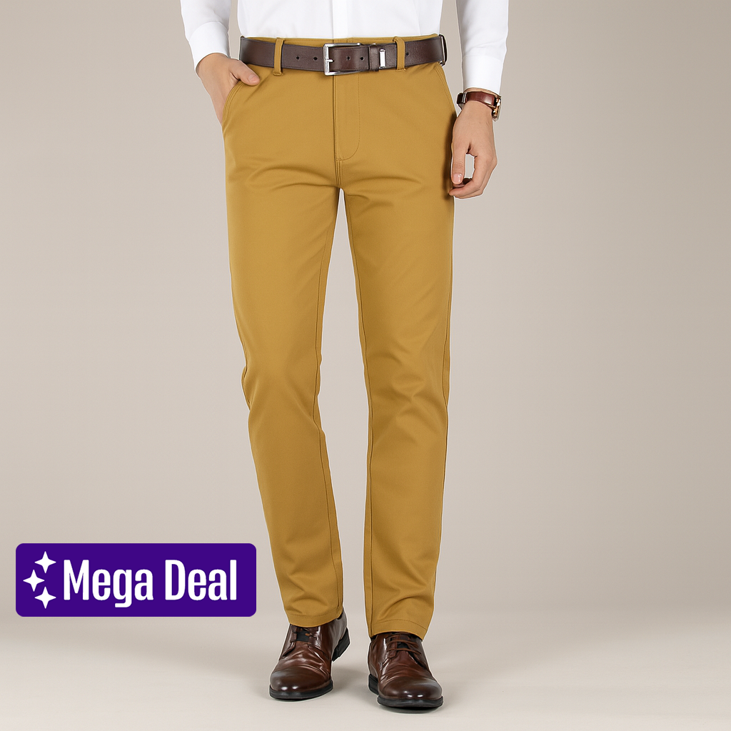 Men's Stretchable Chino Pants Full Length Regular Fit in Solid Colors