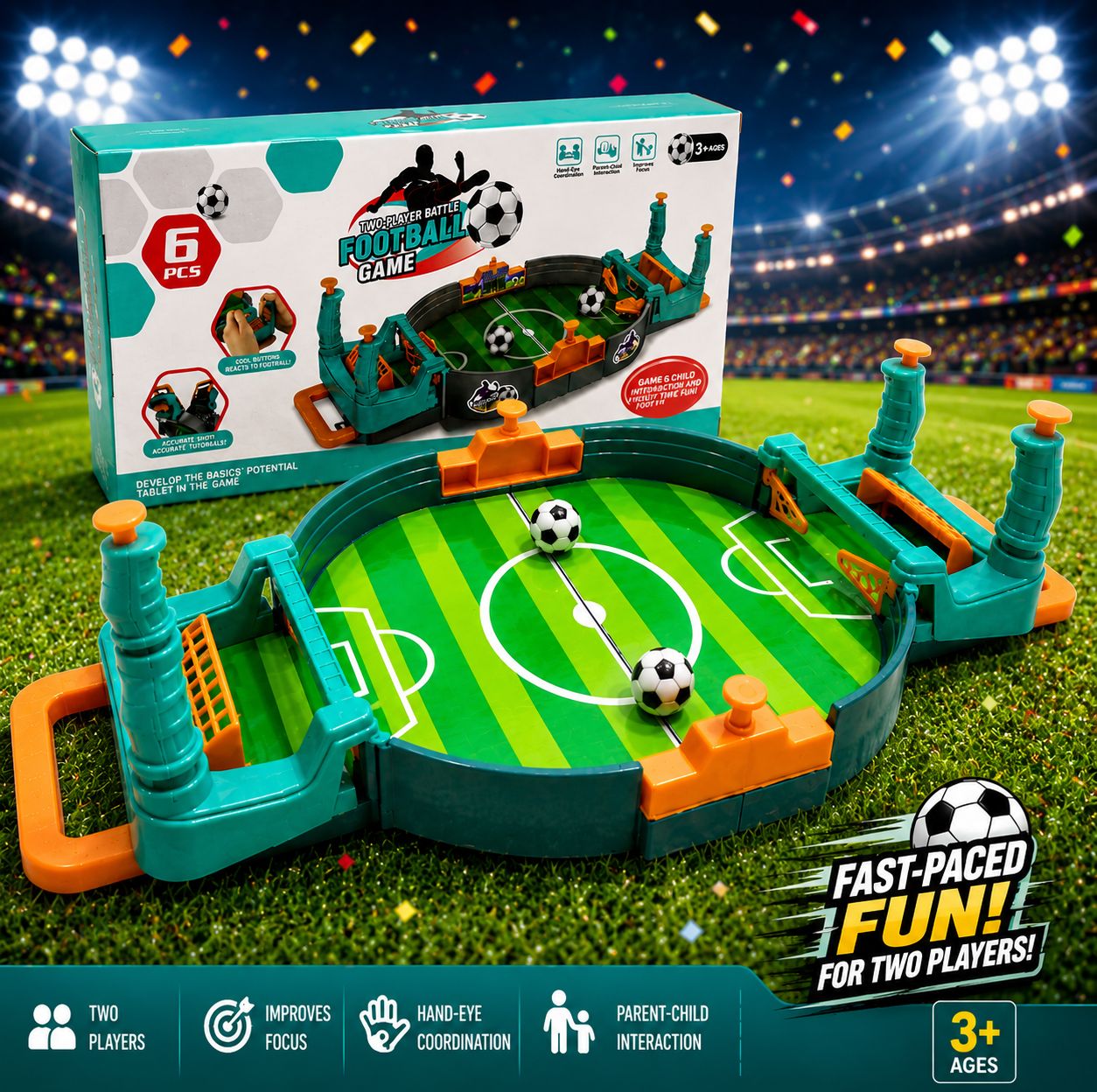 Table Top Soccer Football Toy 14 Inch x 7 Inch Game TableTop Indoor Sport Desktop Play for Two Players Interactive Toy for Family